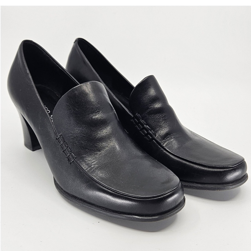 FRANCO SARTO Nolan Sz 8 Black‎ Block Heel Loafer Preppy Academia Career Sq Toe